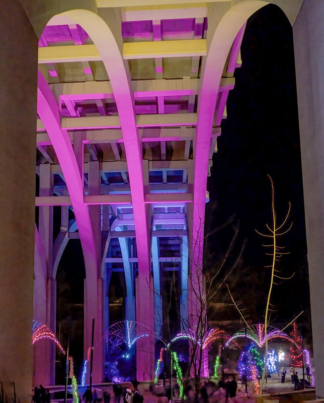 Cleveland Zoo Wild Winter Lights. The lighting on the bridge is spectacular as is the holiday lighting display.